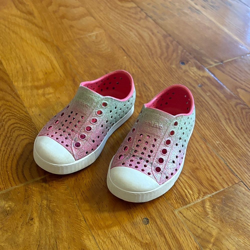 Native Kids Glitter Slip-On Sneakers - Pink and Green